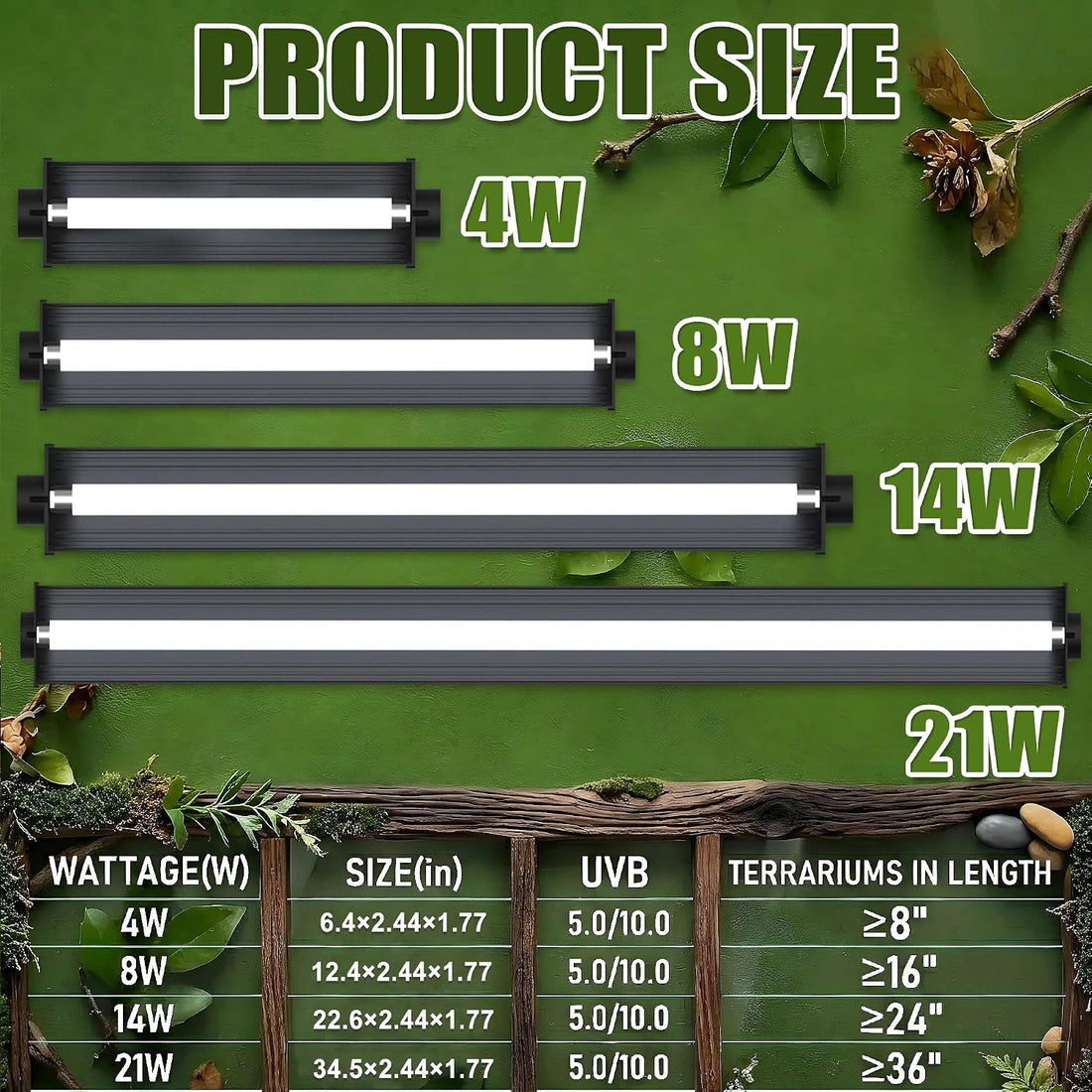 T5 HO UVB Reptile Light Kit, 12.4" Fixture with 8W 5.0 UVB Tube