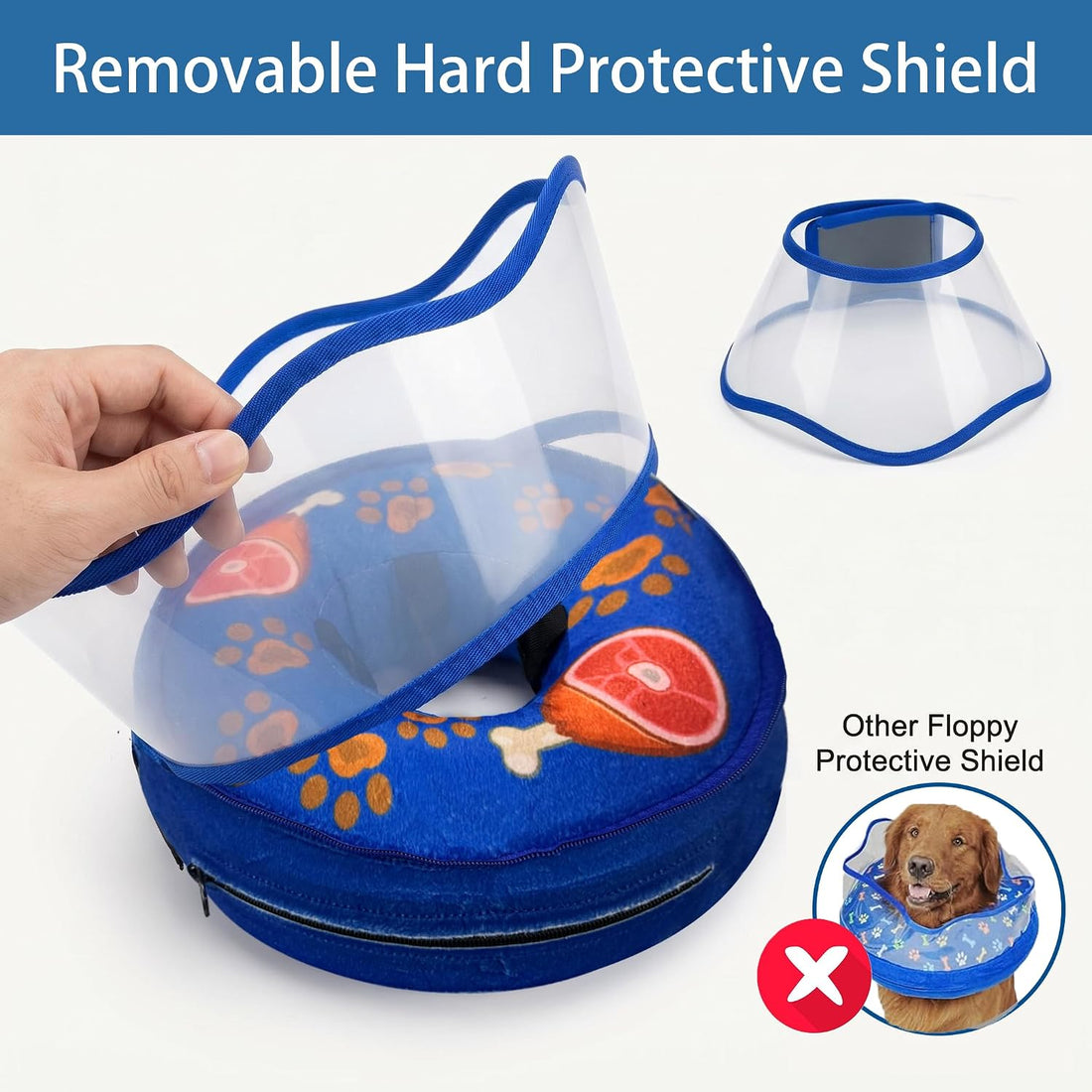 Inflatable Dog Cat Cone Collar with Transparent Shield for After