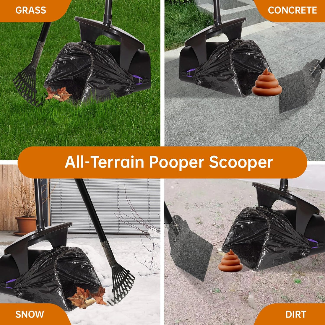 Dog Pooper Scooper with Bags & Dispenser - 37.4" Long Metal Handle