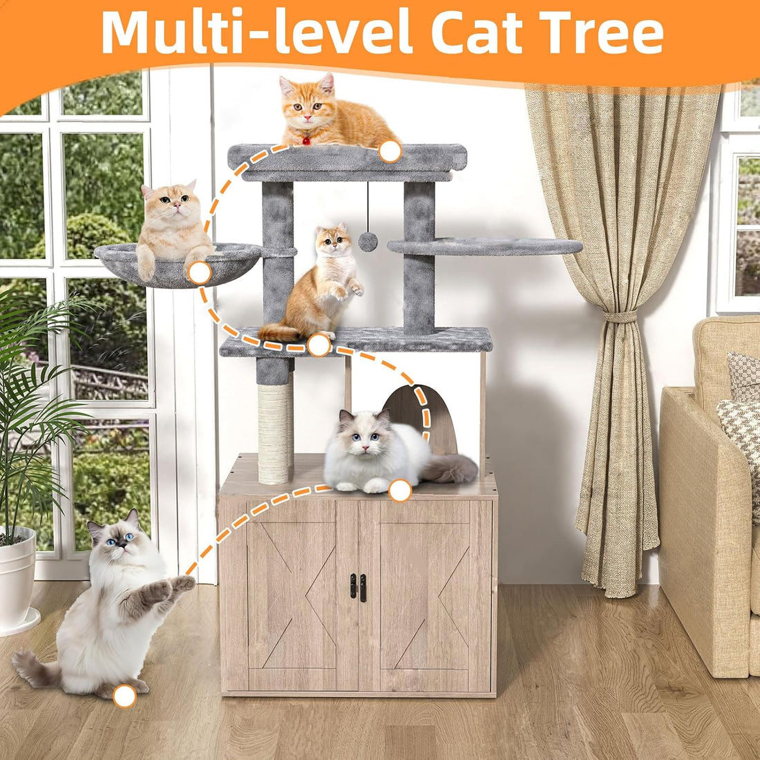 HavenlyYouth Litter Box Enclosure with Cat Tree,Cat Tree with Litter