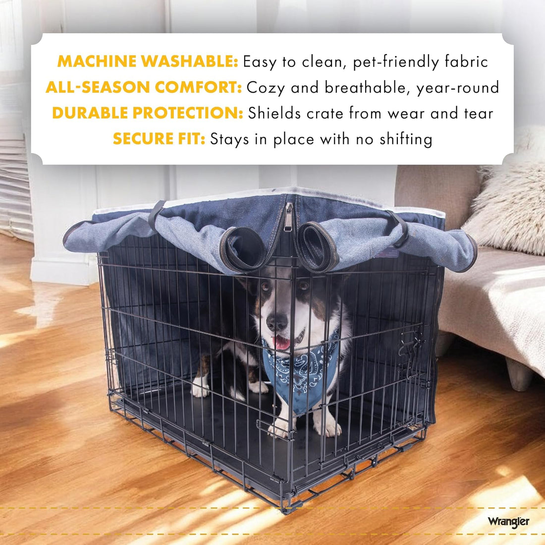 Wrangler Denim Dog Crate Cover for Large Dogs