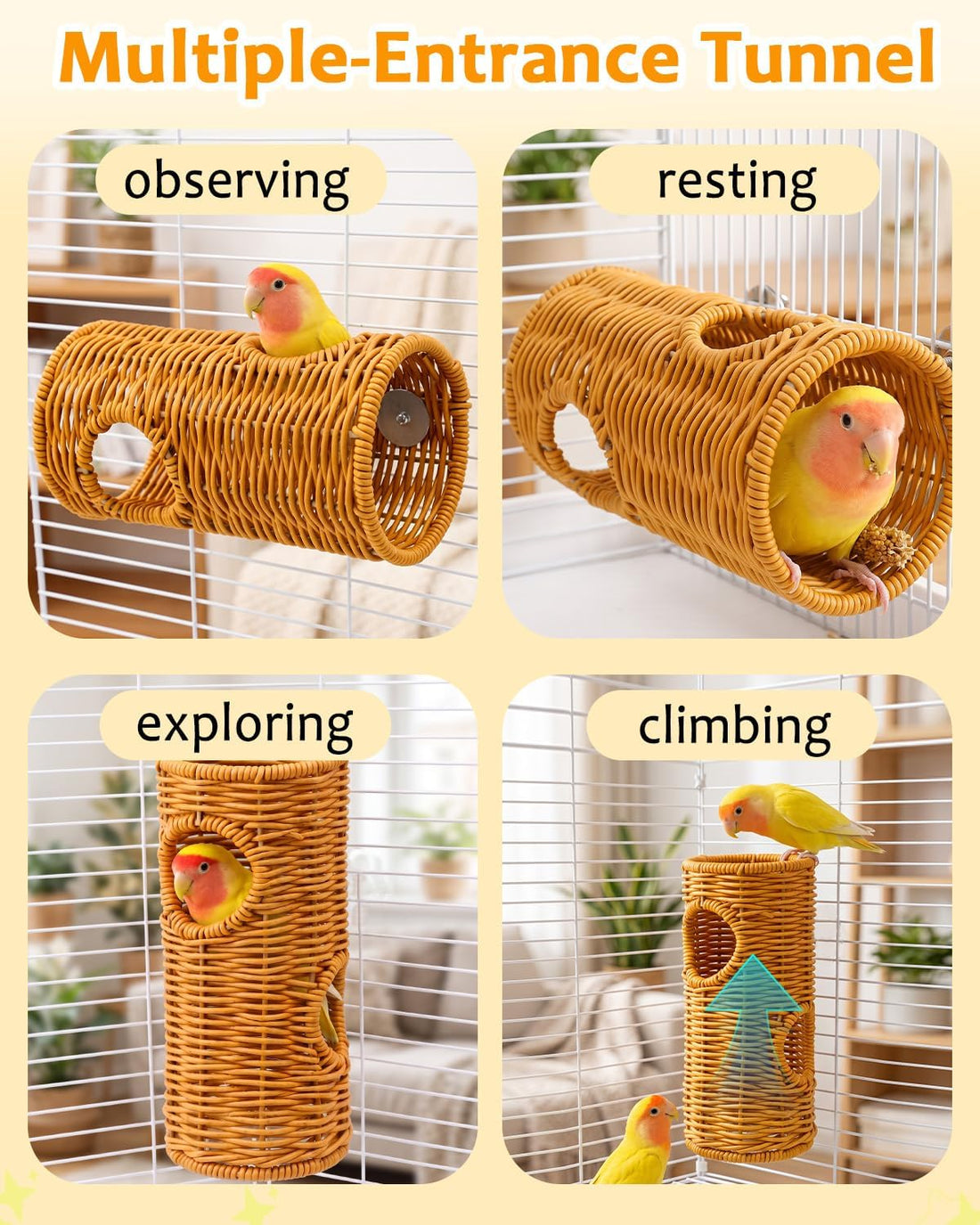 Woven Bird Cage Tunnel Toy with Sag & Bite Proof Metal-Framed