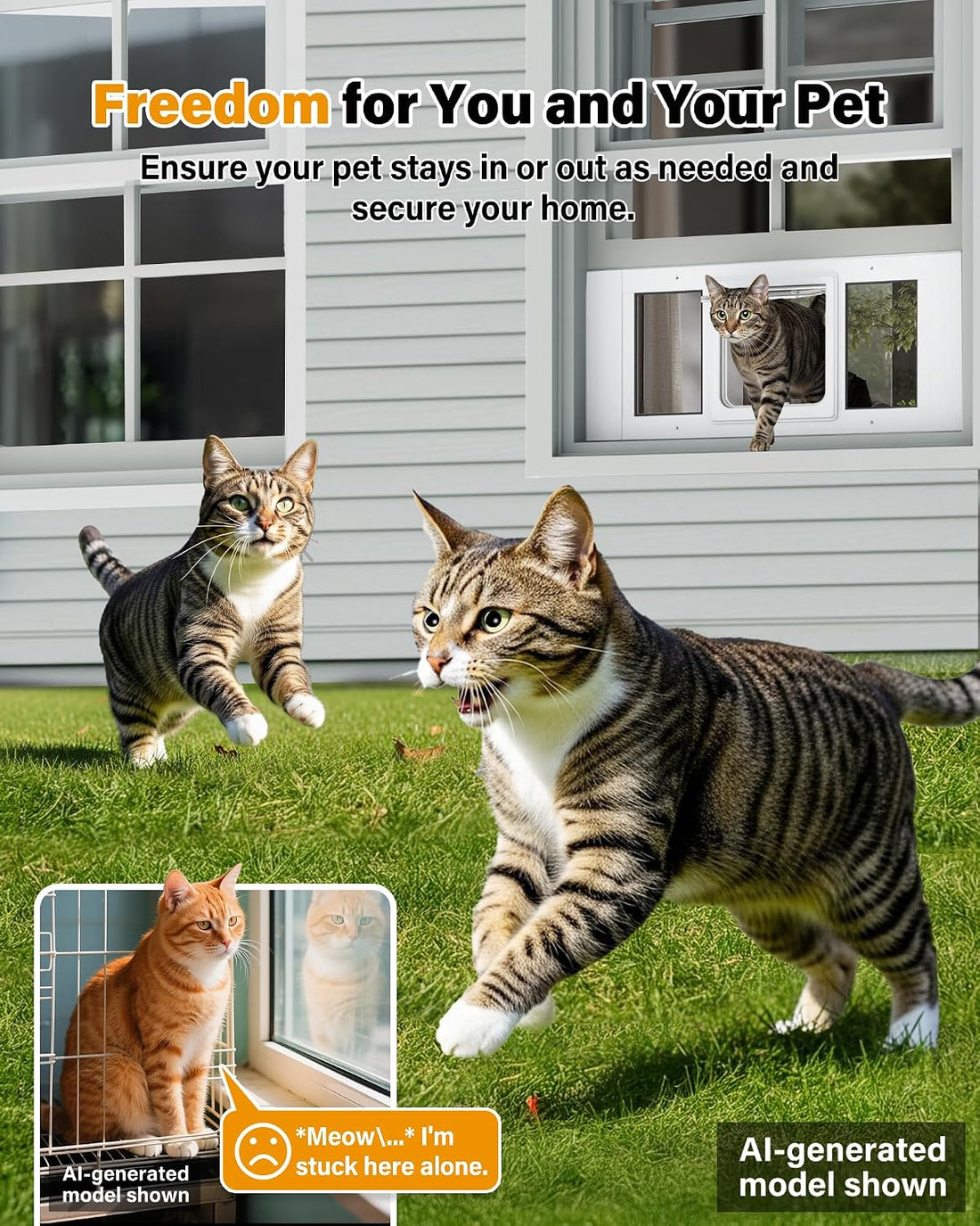 31"-36" Cat Door for Window, Flap Pet Door Fit Window Insert