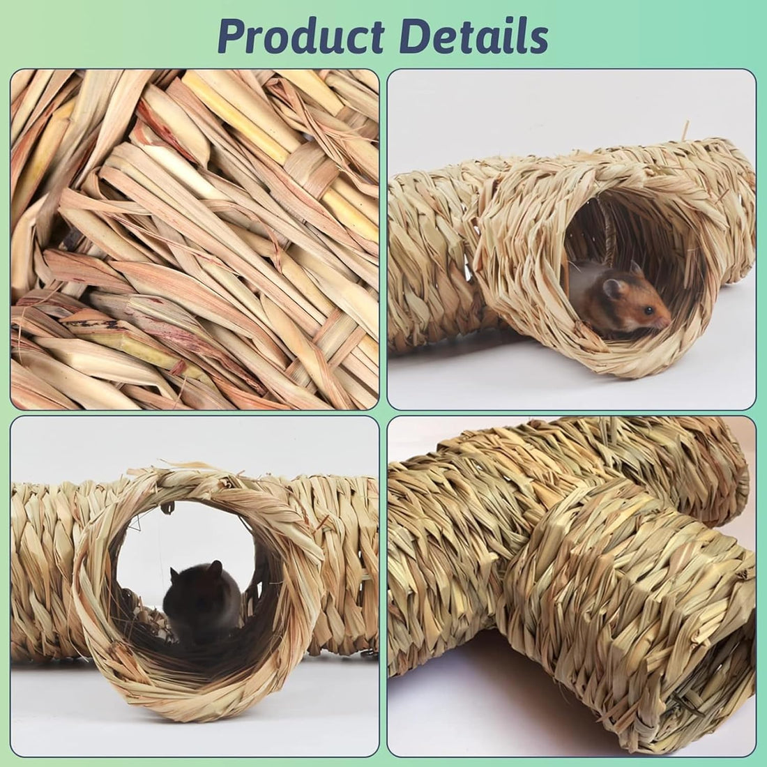 Hamiledyi Hamster Grass Tunnel Toy Nature Guinea Pig Hideout Straw