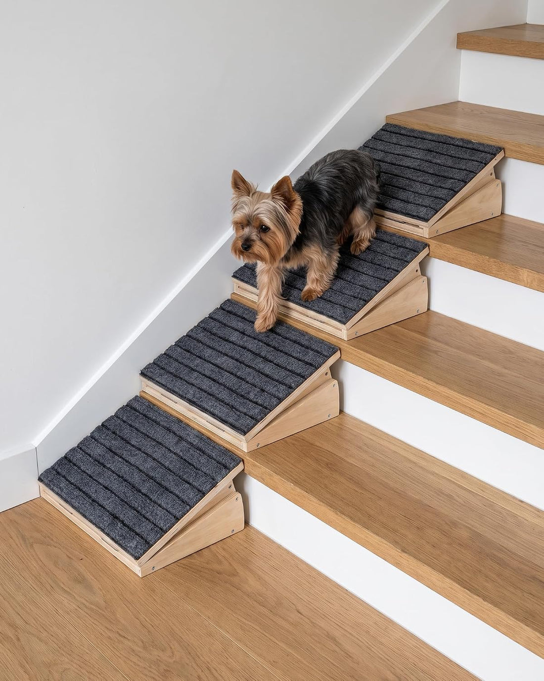 Dog Ramp for Stairs Adjustable, Non-Slip Wooden Pet Steps