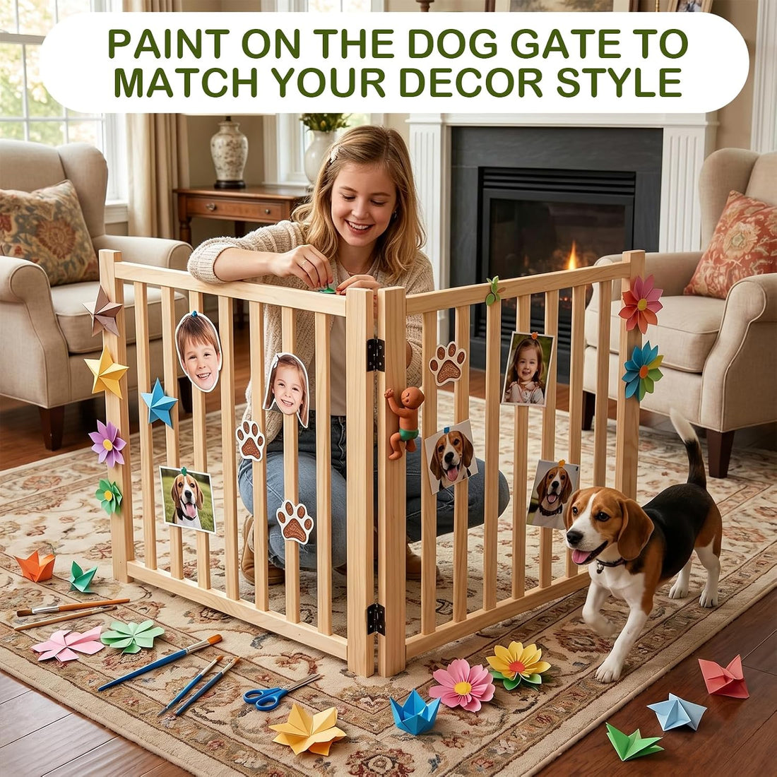 Wooden Freestanding Dog Gates Indoor- 23" Height 2 Panels