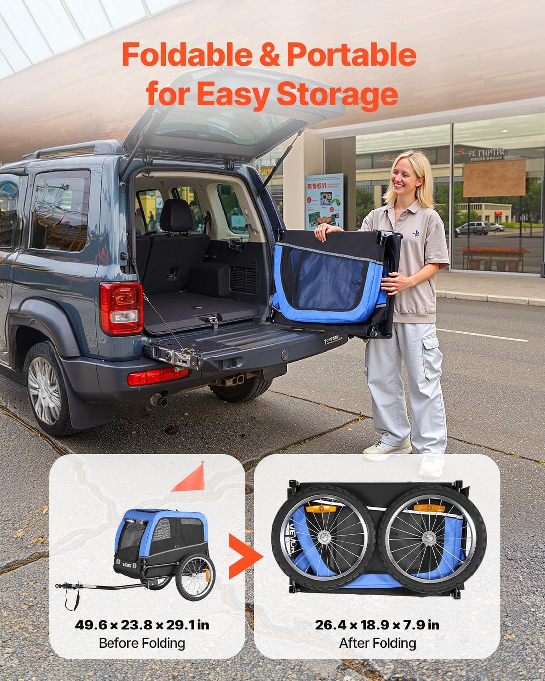 VEVOR Dog Bike Trailer, Supports up to 66 lbs