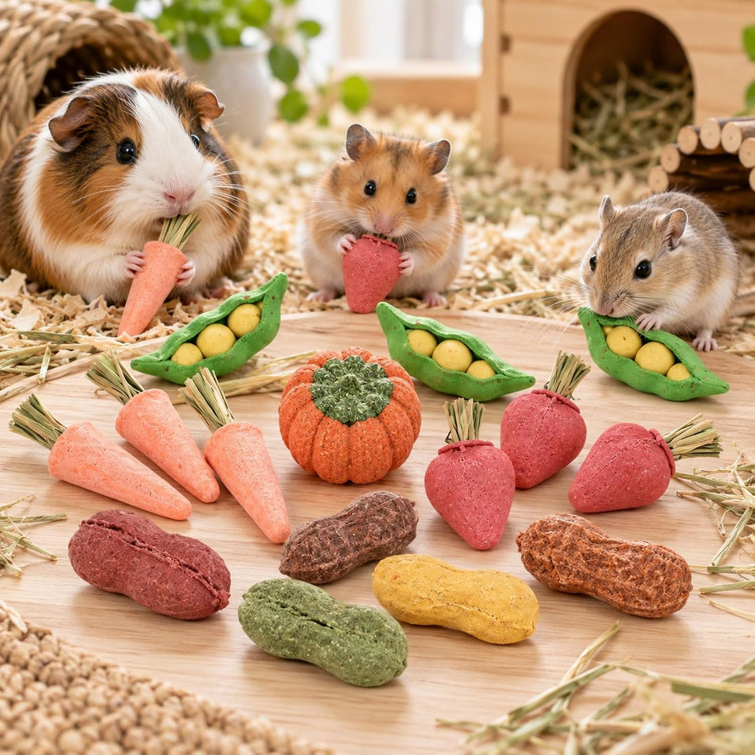 HERCOCCI 15Pcs Guinea Pig Chew Toys