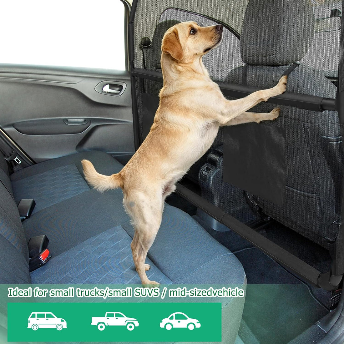 Dog Car Barrier for SUVs, 50" Wide Car Divider with See-Through Net
