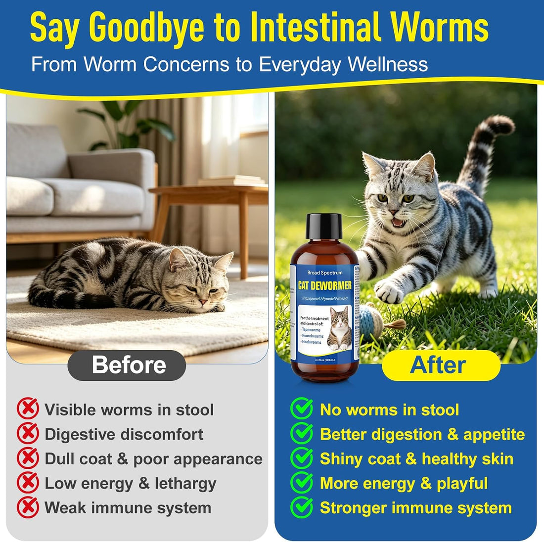 Dewormer for Cat and Kittens, Triple Dewormer for All Worms