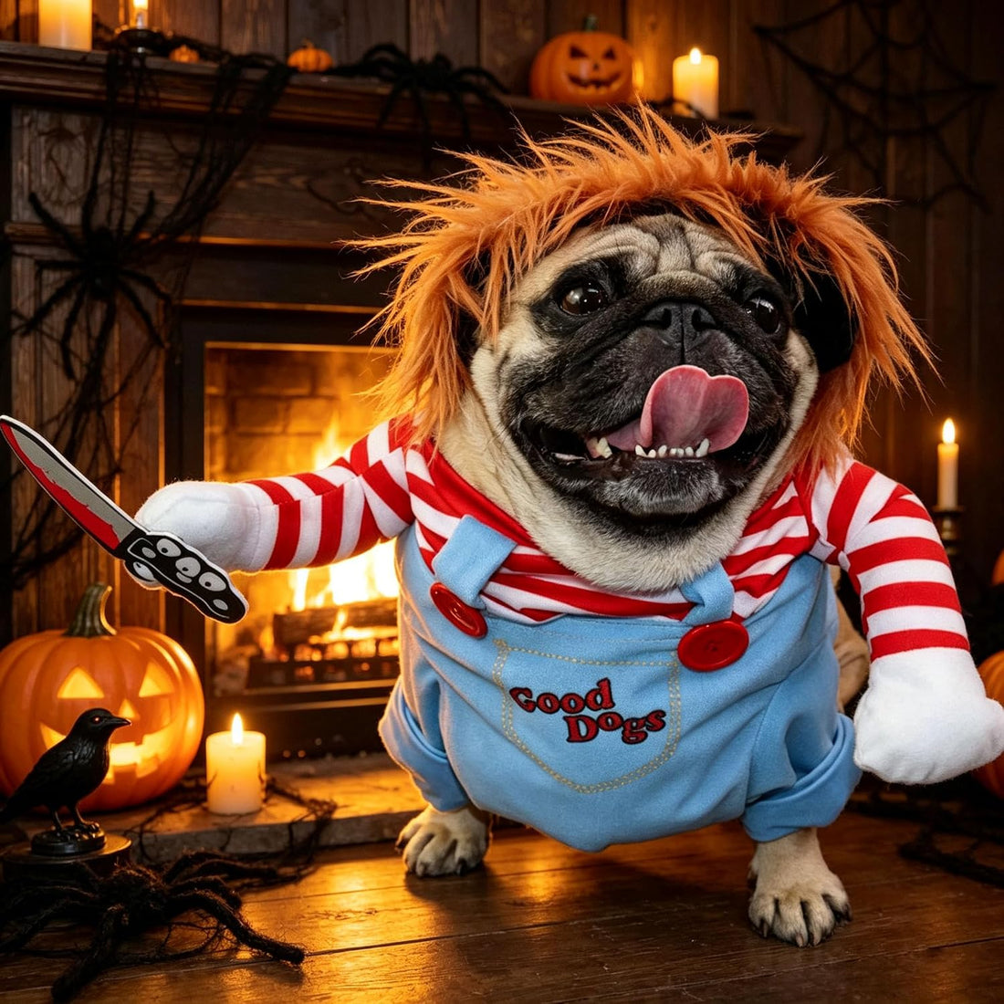 Dog Halloween Costumes, Funny Dog Killer Doll Costume with Wig