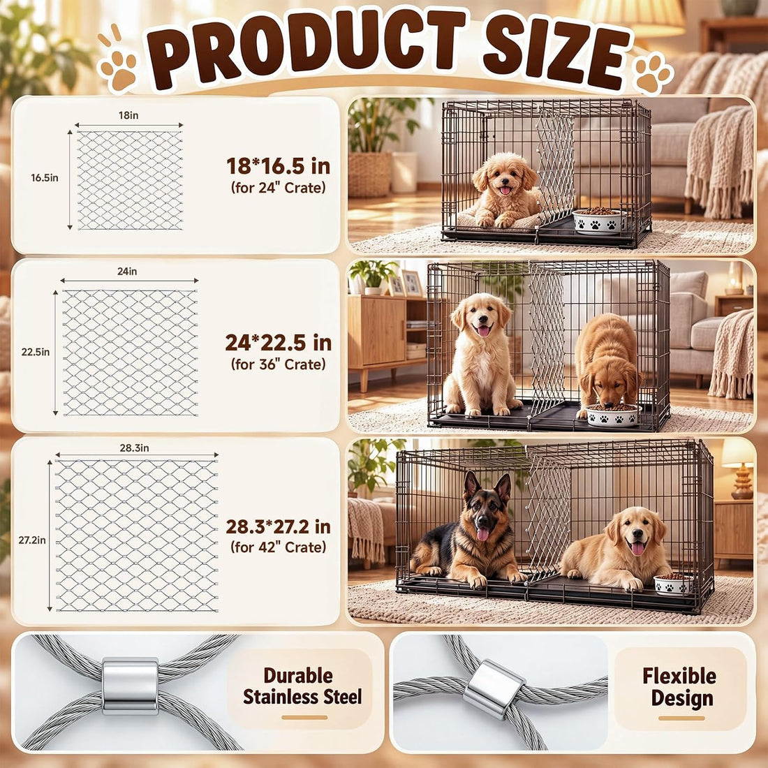 Dog Crate Divider for 42 Inch Crate, Stainless Steel Mesh