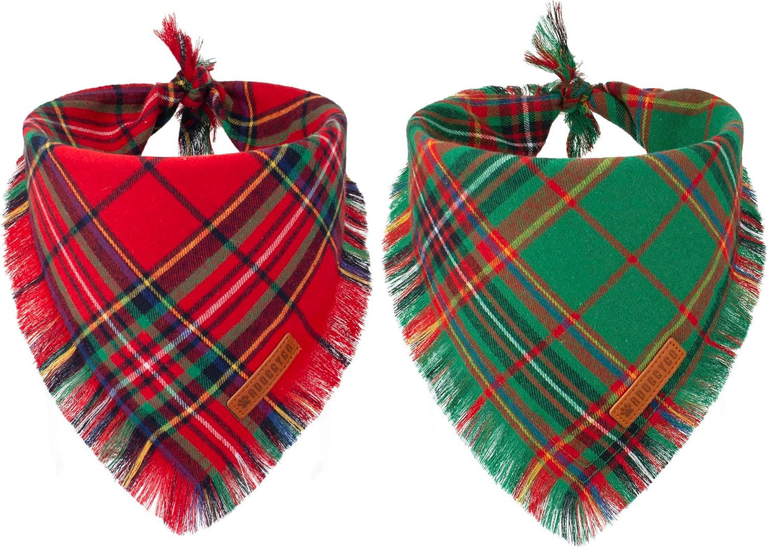 ADOGGYGO Fall Dog Bandana, Brown Plaid Thanksgiving Bandanas for Dogs