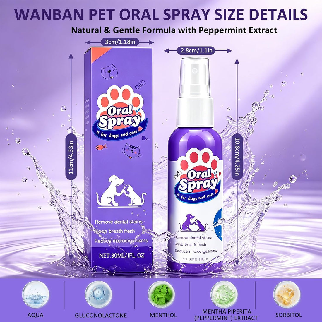 Wanban Pet Oral Spray, Teeth Cleaning Spray for Dogs and Cats