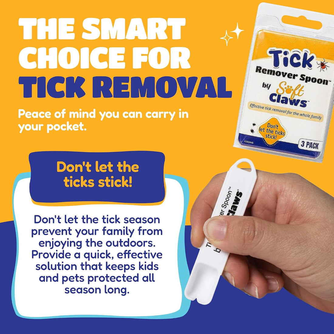 Soft Claws Tick Remover Spoon for Whole Family, Pack of 3