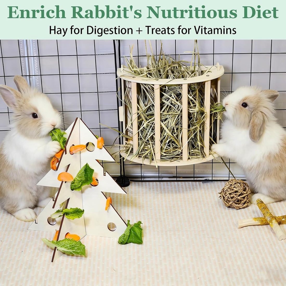 Guinea Pig Hay Feeder Wooden Rabbit Hay Rack Bunny Treat Holder