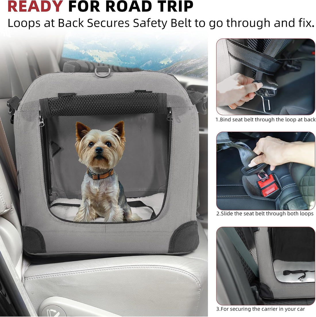 Petprsco Large Cat Carrier for 2 Cats/Small Dogs 24"x17"x17" for Car