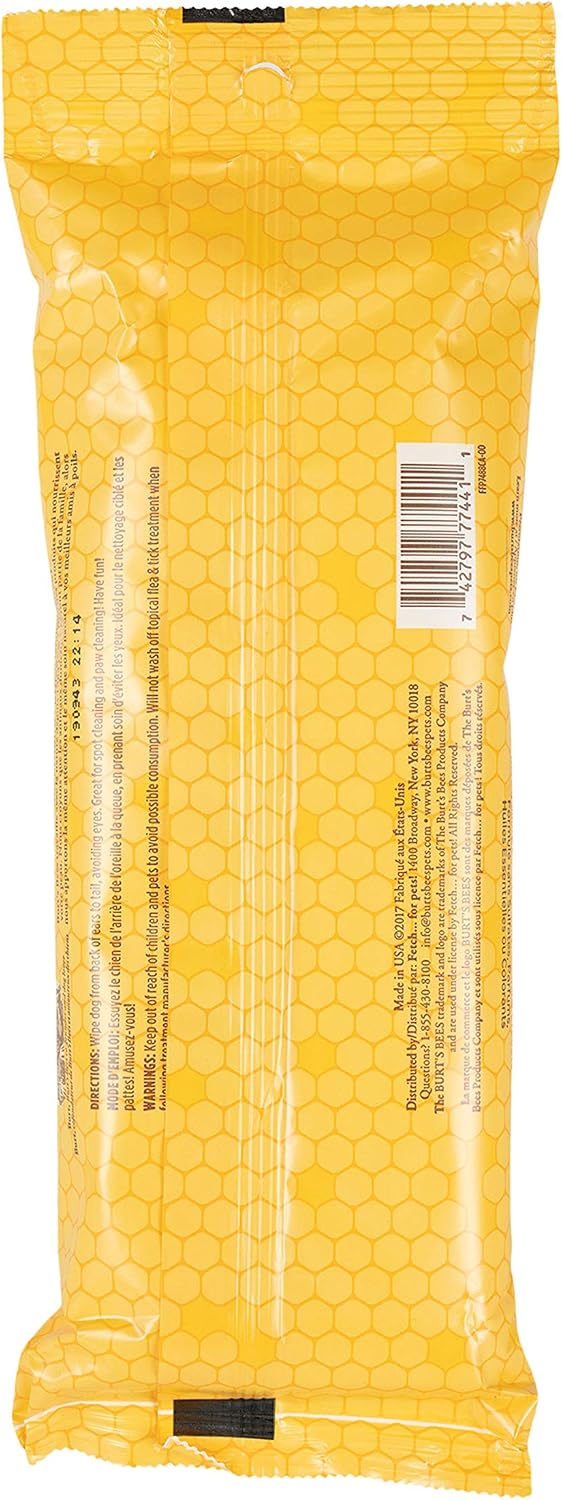 Burts Bees for Pets Honey Multipurpose Dog Grooming Wipes, 50 Count