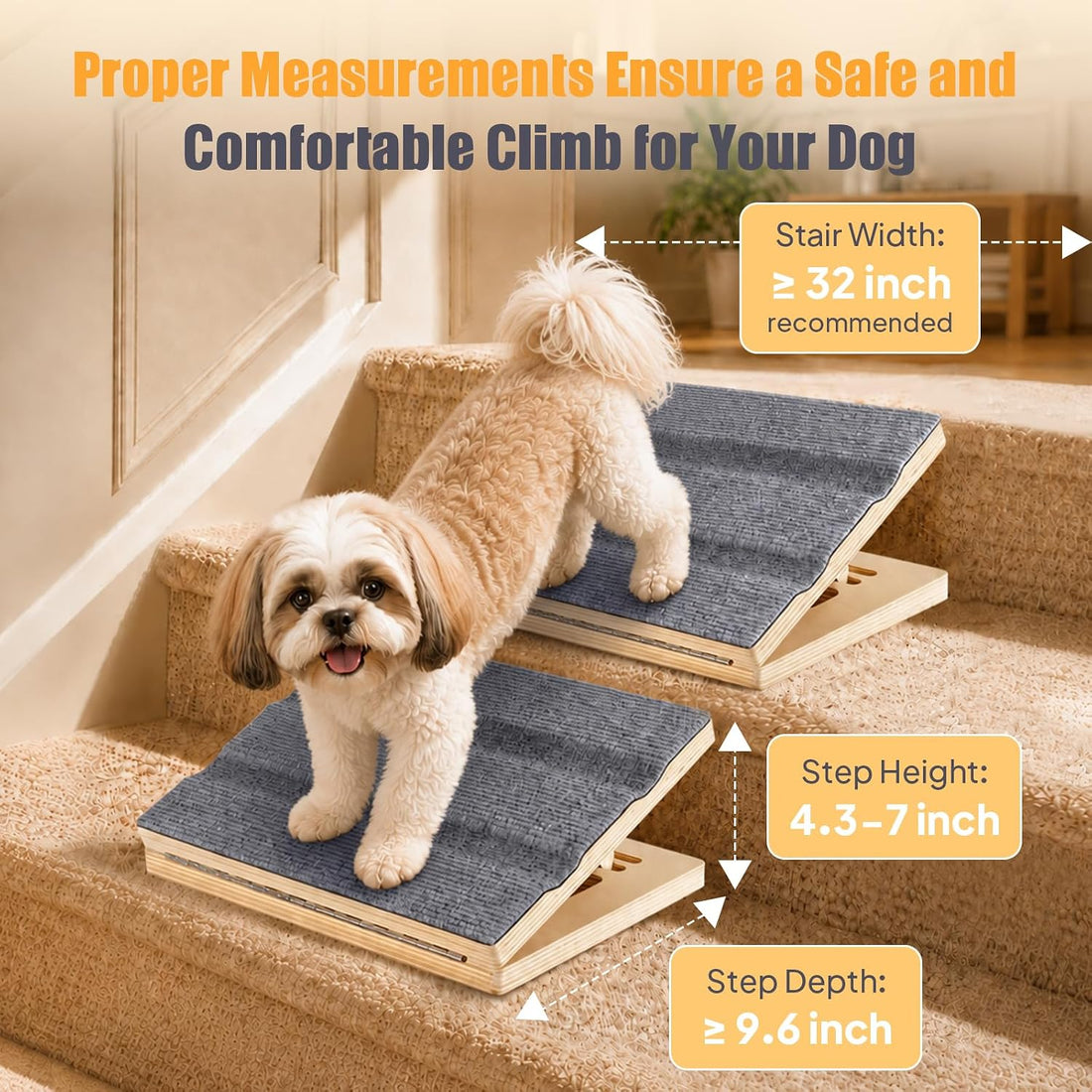 Adjustable Dog Ramp for Stairs, Non-Slip Pet Steps for Small Dogs