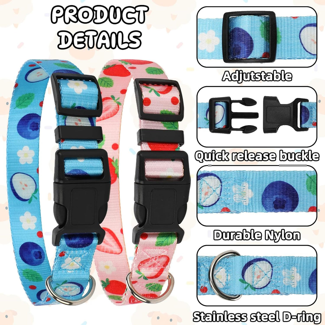 2 Pack Goat Collars with Bells,Fruit Adjustable Nylon Collar Set