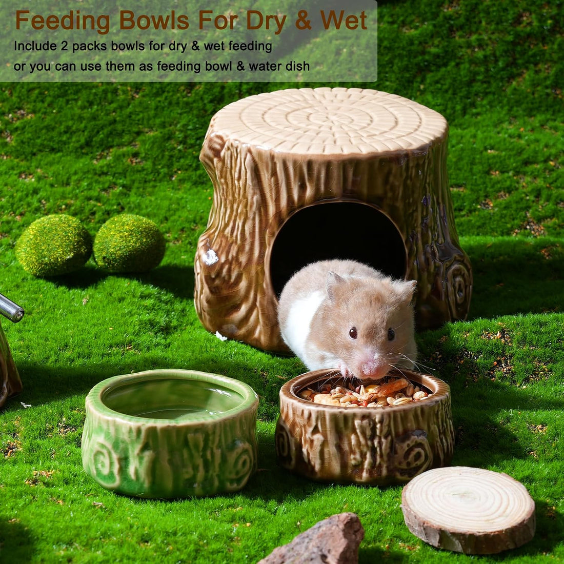 2 Pack Ceramic Hamster Food Bowl Anti-Tip Chew-Proof Water Dish