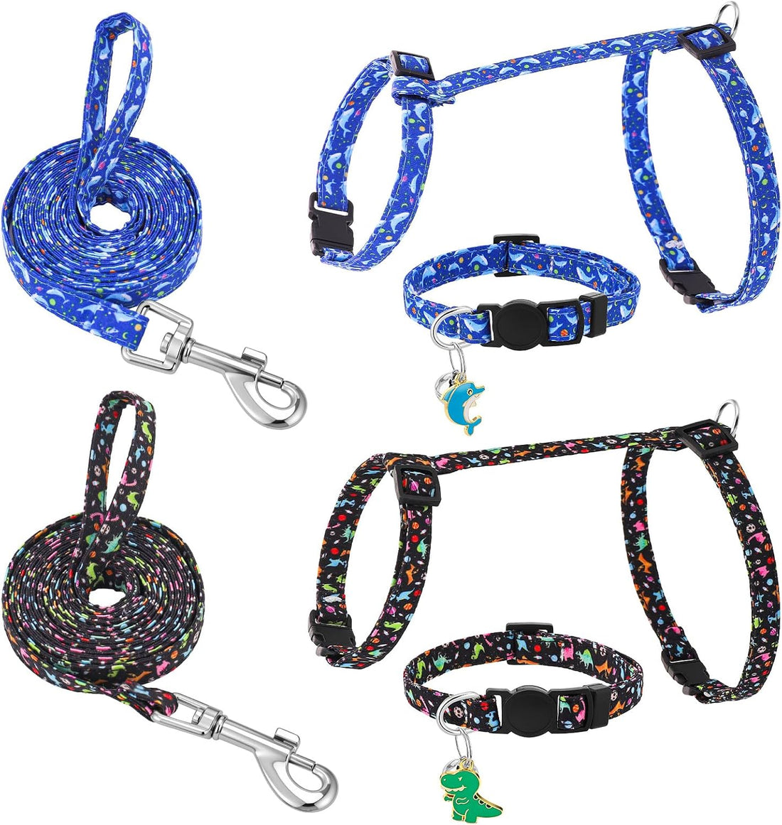 2 Pack Halloween Cat Harness and Leash Breakaway Cat Collars with Bow
