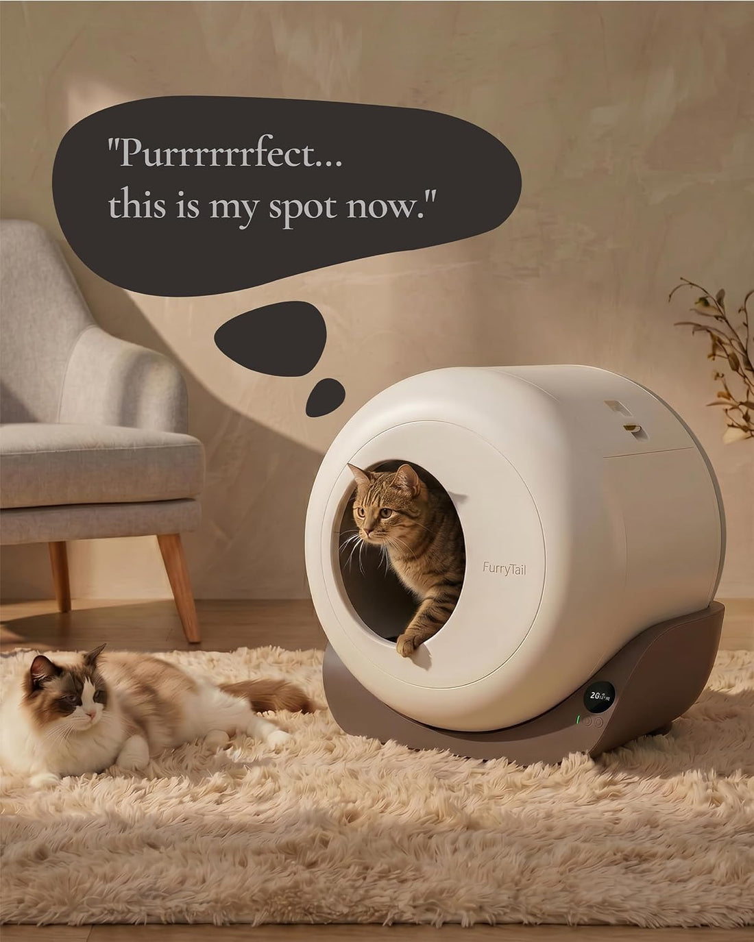 Furrytail Automatic Litter Box Self Cleaning, Odor& App Control, Gray
