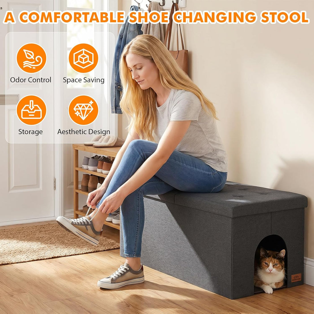 Zerbuger Cat Litter Box Enclosure Furniture for Odor Control