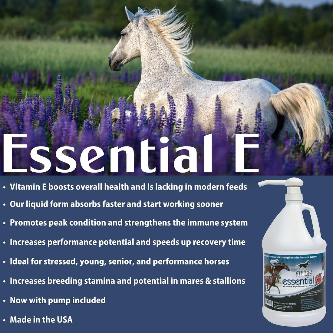 Pennwoods Essential E: Equine Vitamin E Horse Supplement, 1 Gallon