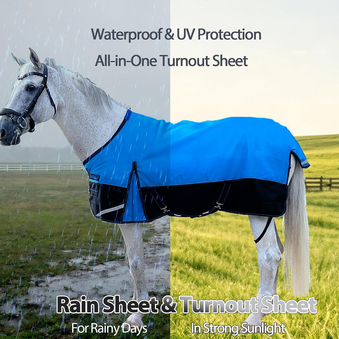 1200D Fall Horse Turnout Sheet (0g No Fill) Horse Blanket,Blue Black