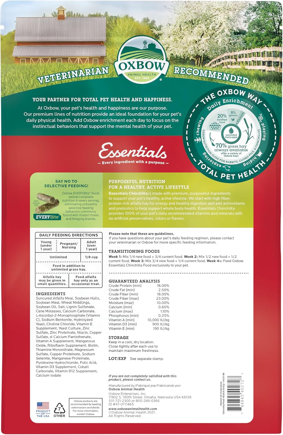 Oxbow Essentials Chinchilla Food, Made with Oxbow Alfalfa