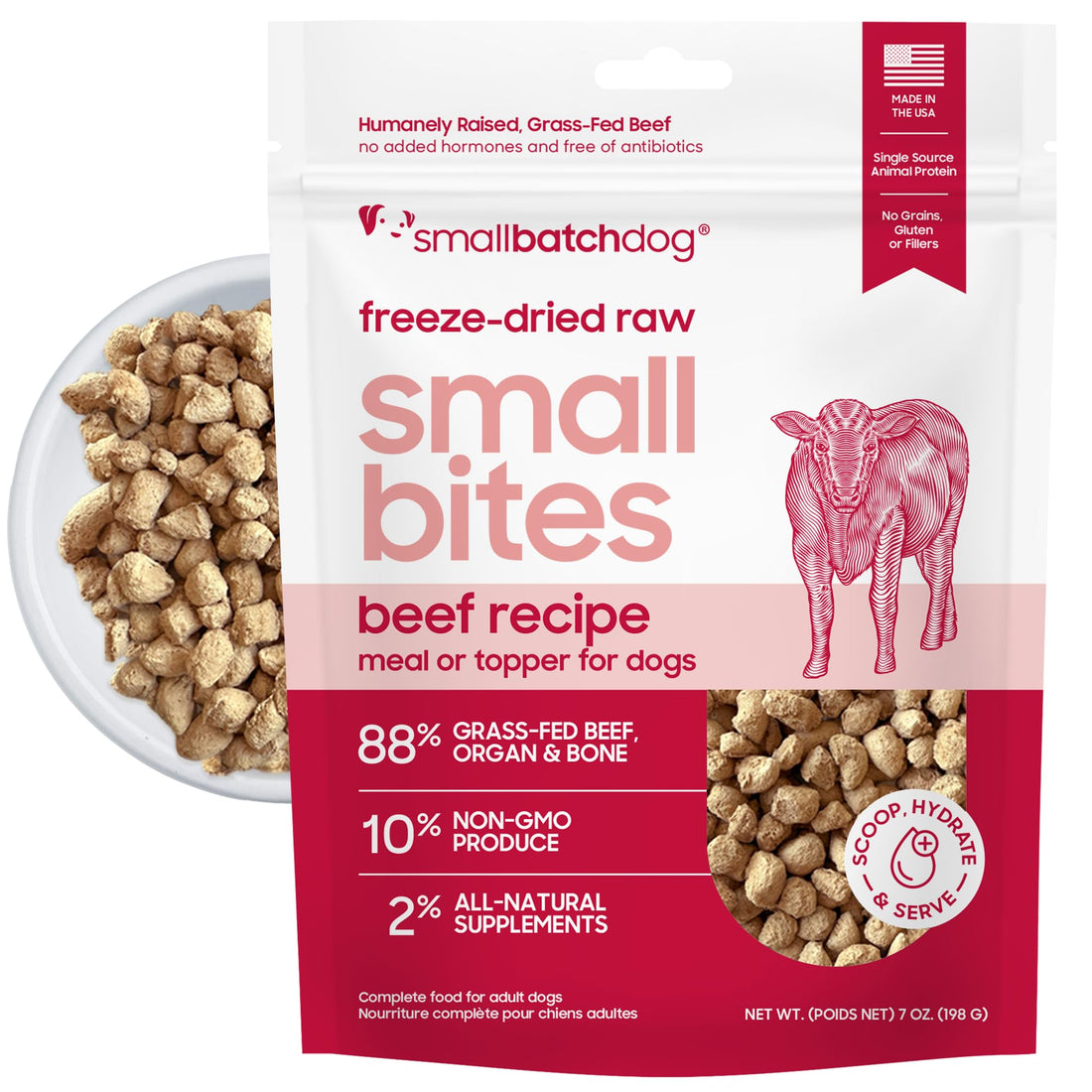 smallbatch Freeze Dried Raw Dog Food, Grass-Fed Small Bites 7 oz