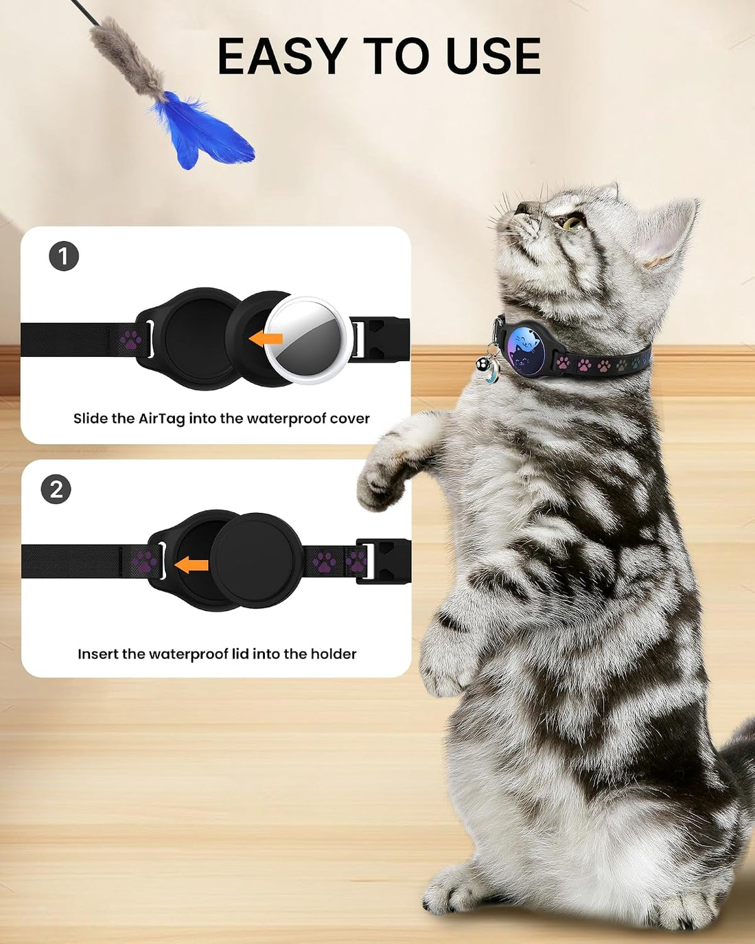 AirTag Cat Collar Breakaway, 2 Pack Cat Collar with Apple AirTag