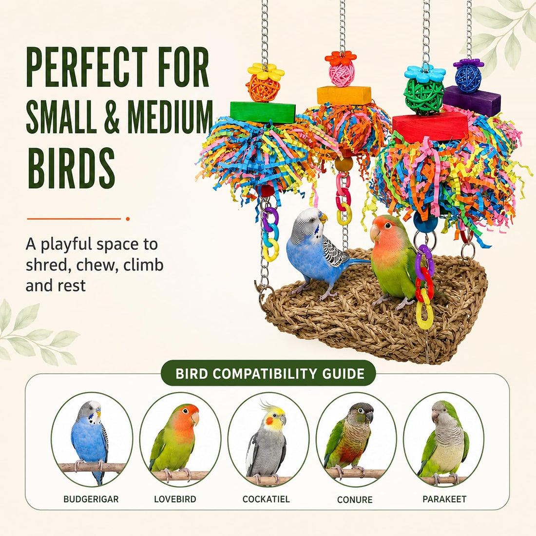 Bird Swing Hammock Grass Mat Bird Perch Swing for Small&Medium Parrot
