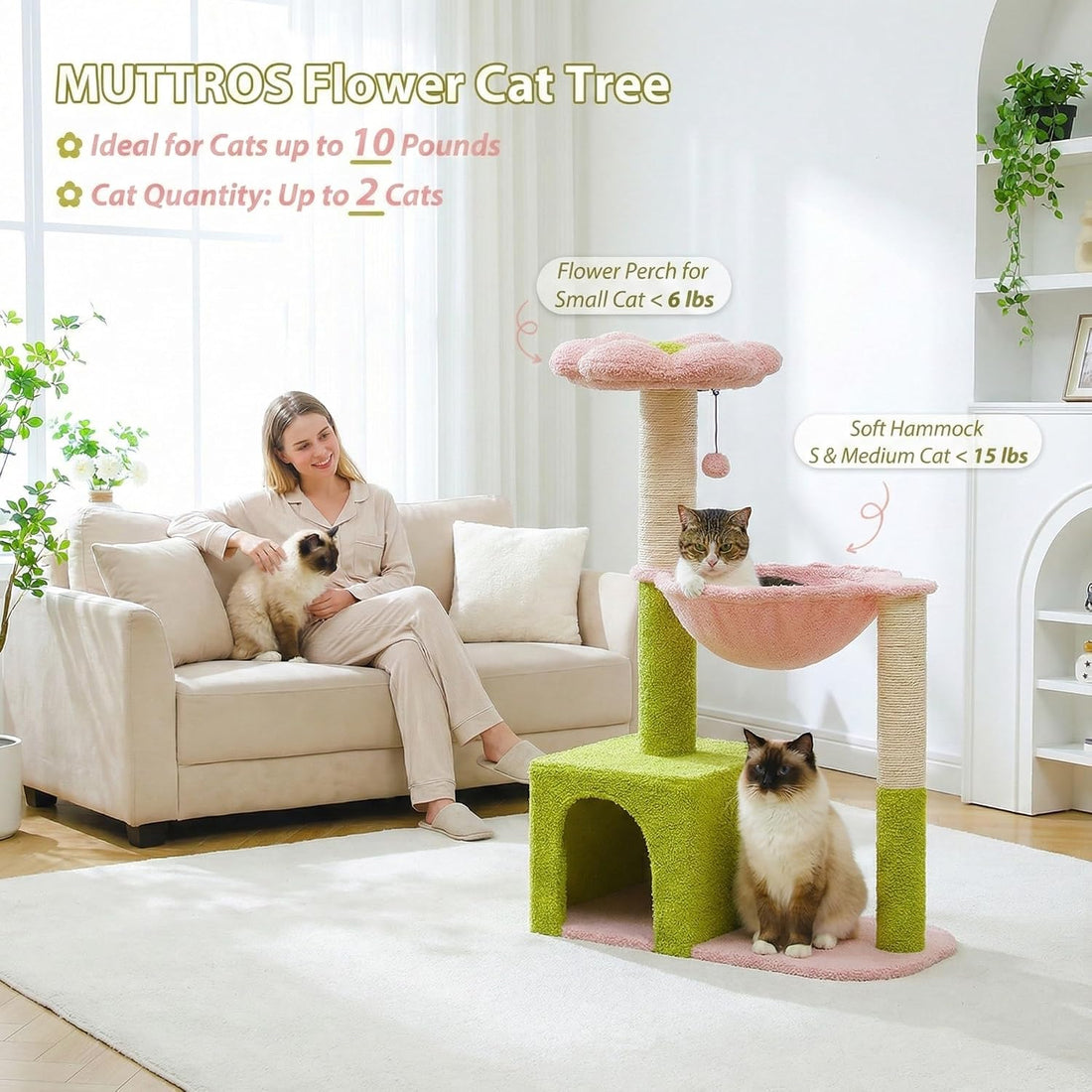 MUTTROS Flower Cat Tree with Large Metal Frame Hammock