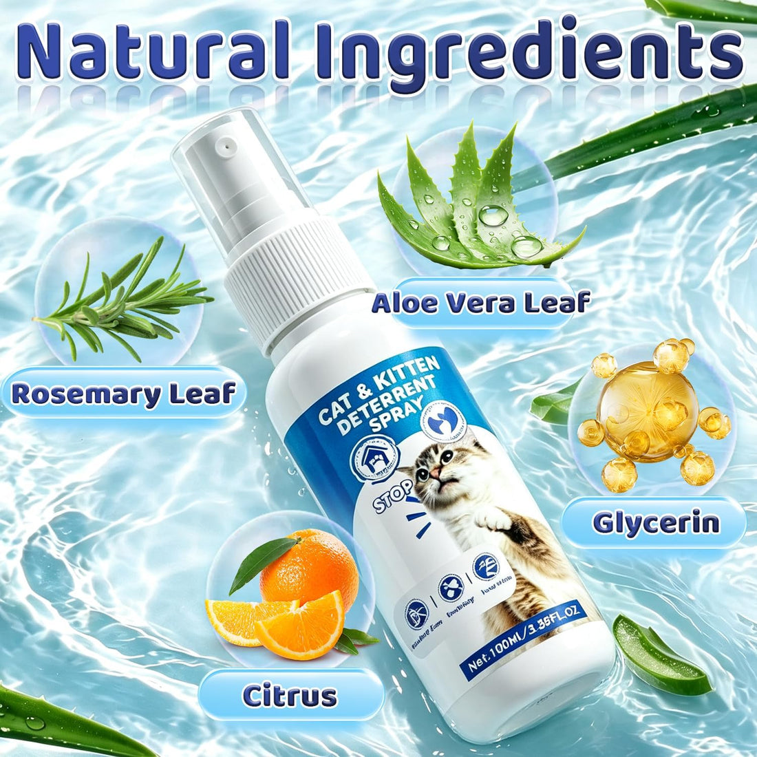 Cat Deterrent Spray, Natural Safe Cat Repellent Spray for Furniture