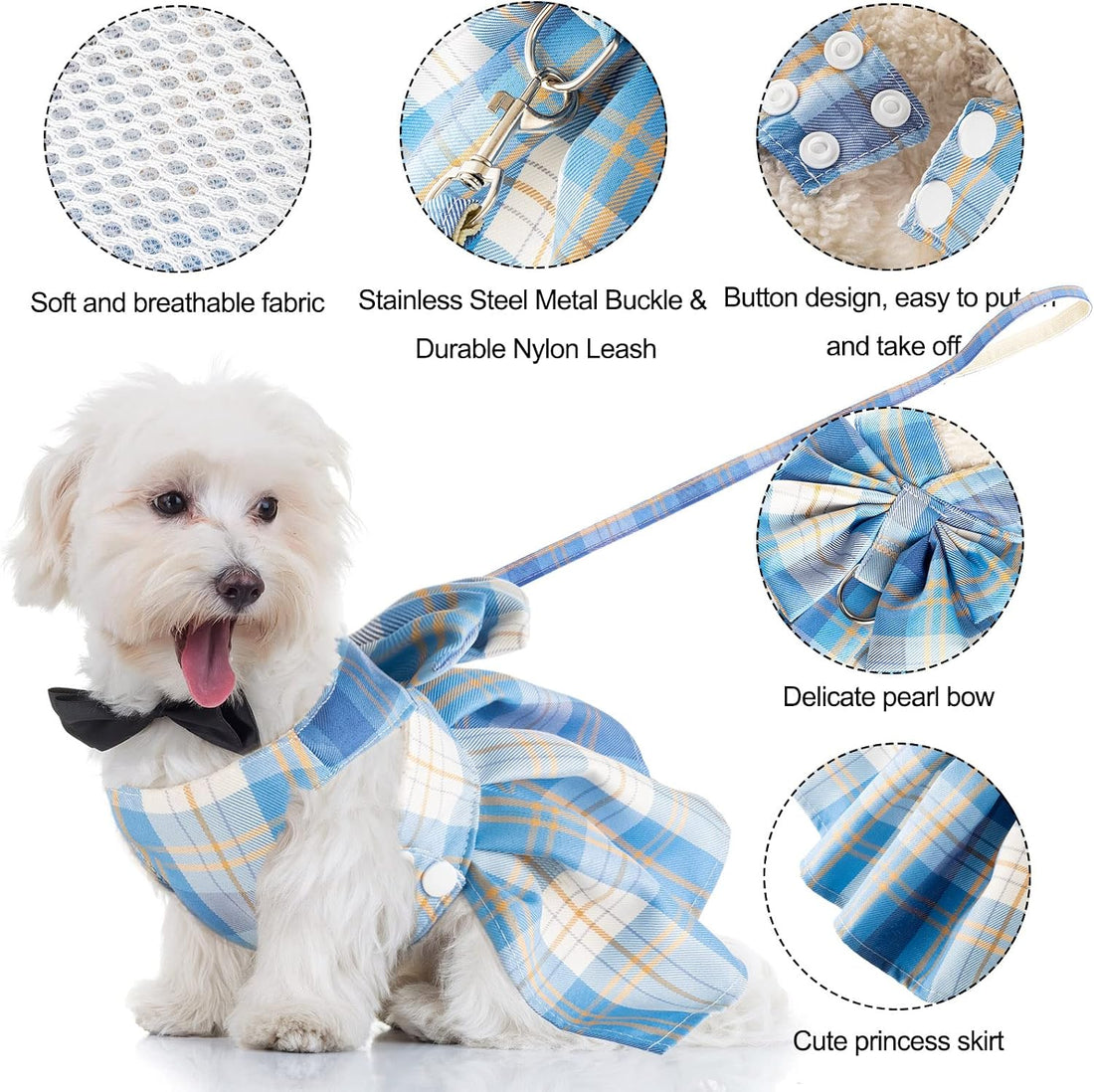 Potchen 4 Pcs Plaid Dog Dresses, XS, 11 in