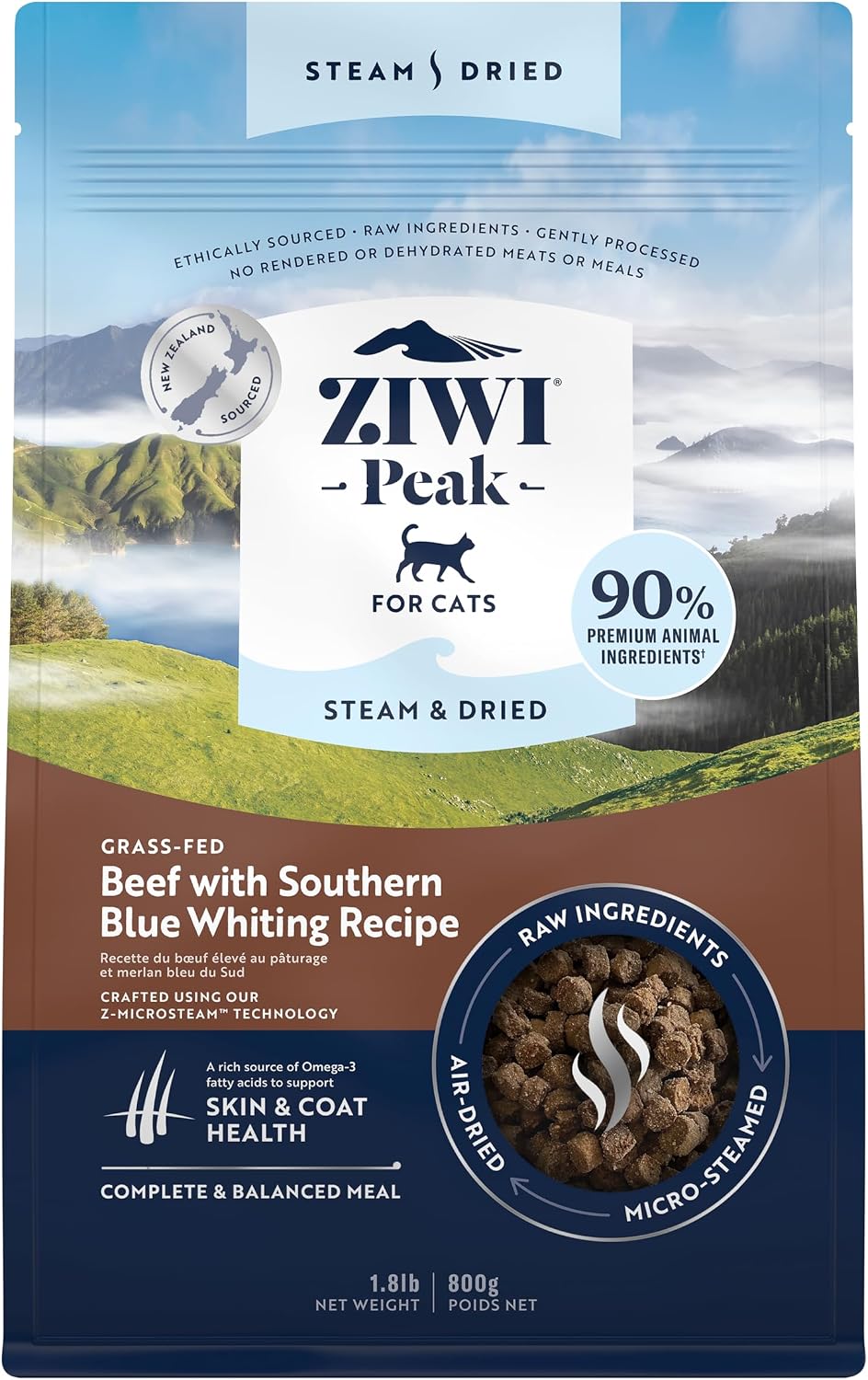 ZIWI Peak Steam & Dried Cat Food, Beef with Southern Blue Whiting