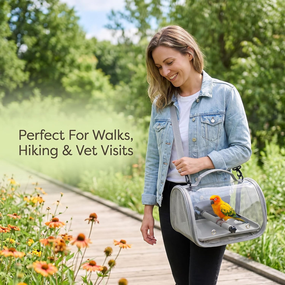 Portable Bird Travel Carrier with Transparent Front & Breathable Mesh