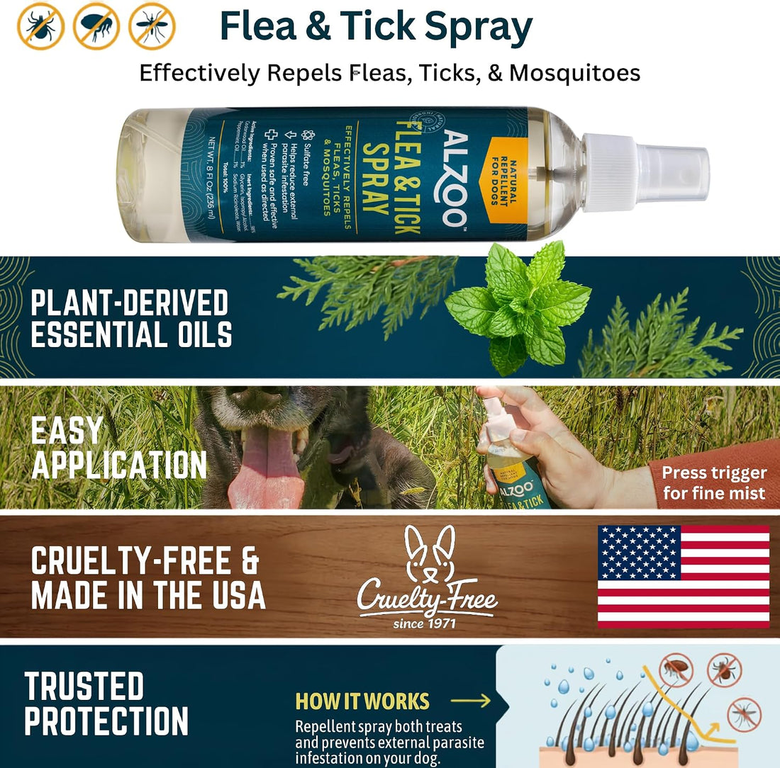 ALZOO Natural Flea and Tick Repellent Spray for Dogs