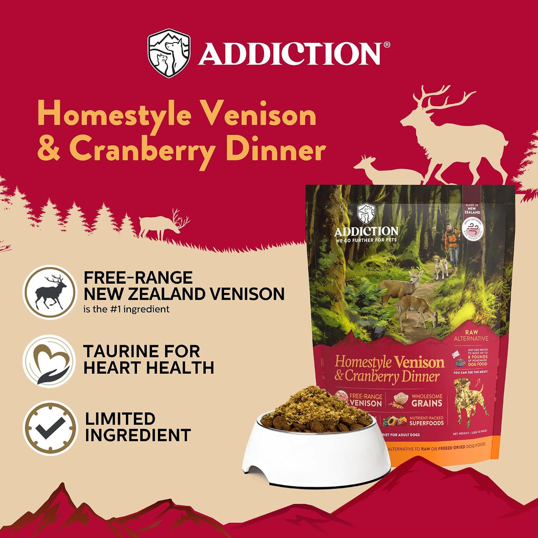 Addiction Homestyle Venison & Cranberry Dinner Raw Alternative Dog