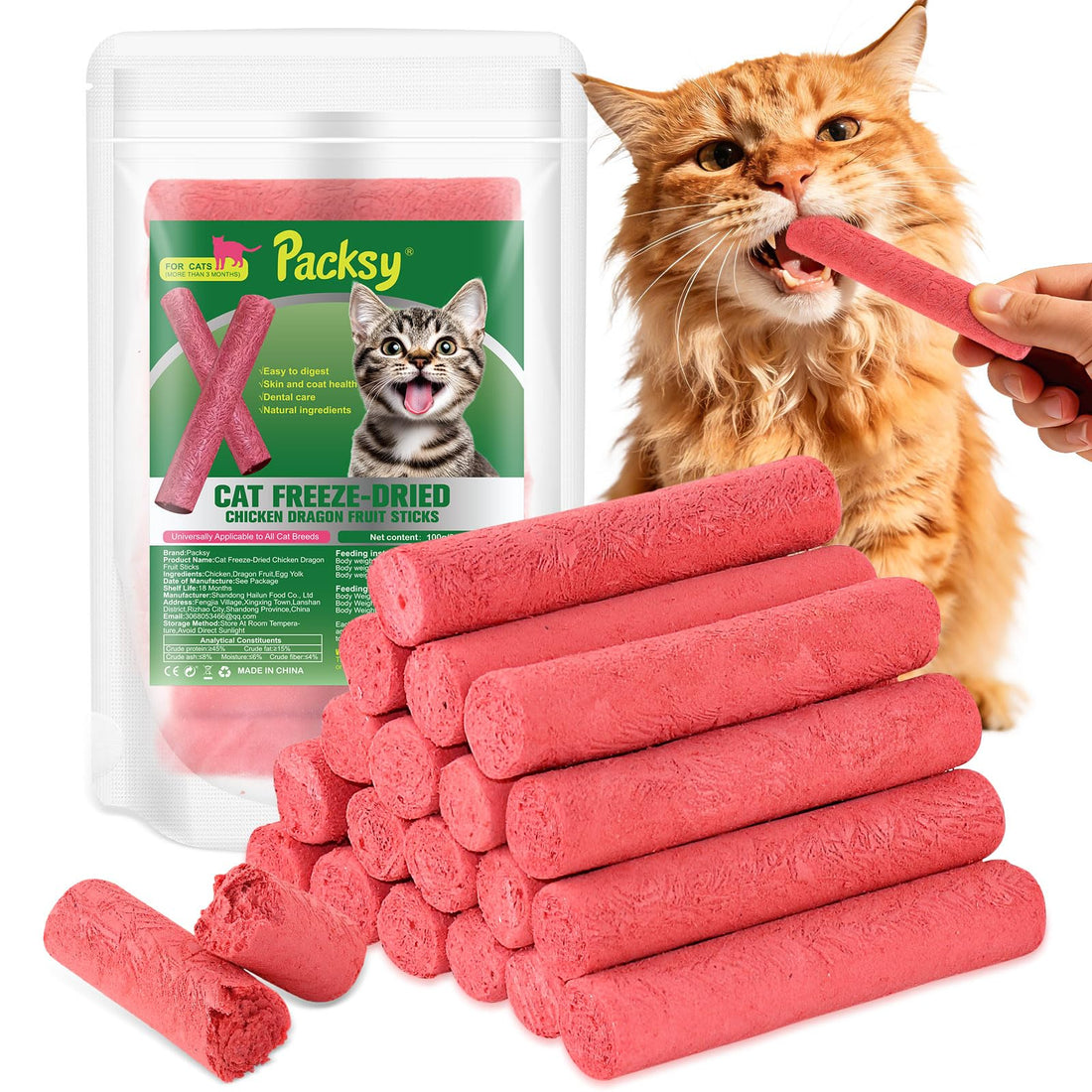 Packsy 100g/3.52oz Freeze-Dried Chicken & Dragon Fruit Sticks
