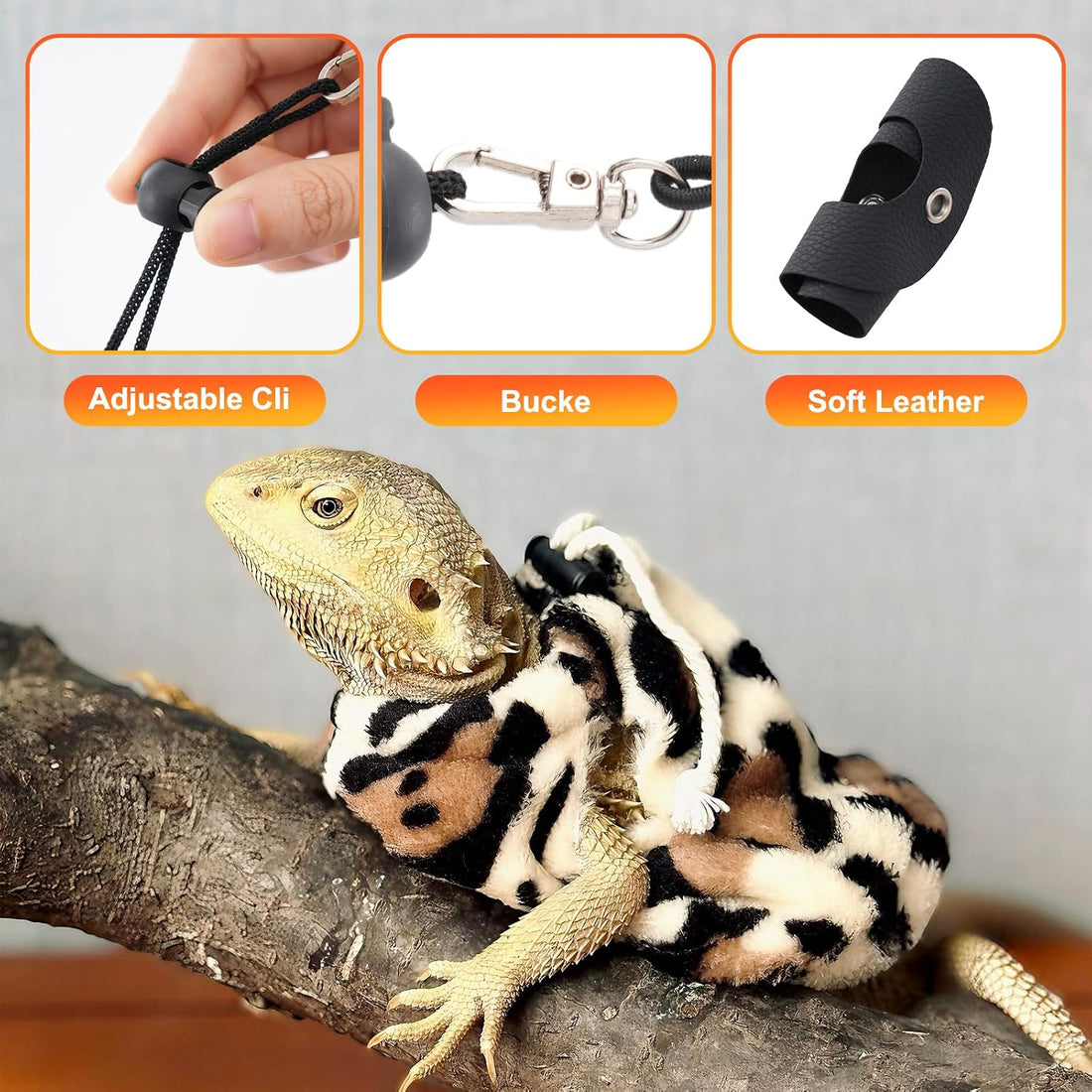 Bearded Dragon Lizard Leash Harness 3-Piece Set,Reptile Small Pet