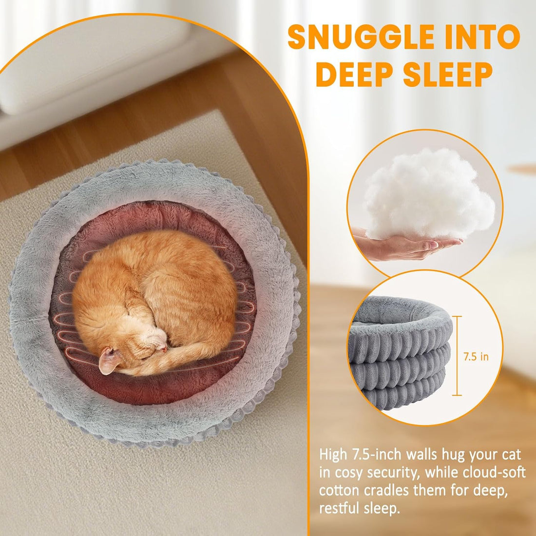 Heated Cat Bed Indoor, 20" Round Donut Deep Sleep Calming Heated Pet