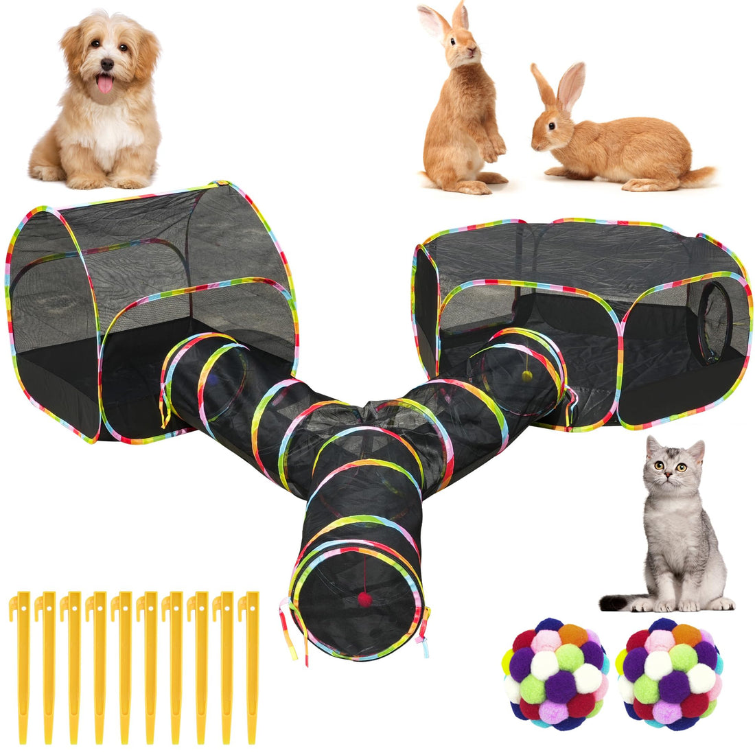Outdoor Cat Enclosure Catio with Pop-Up Tunnel for Indoor Cats