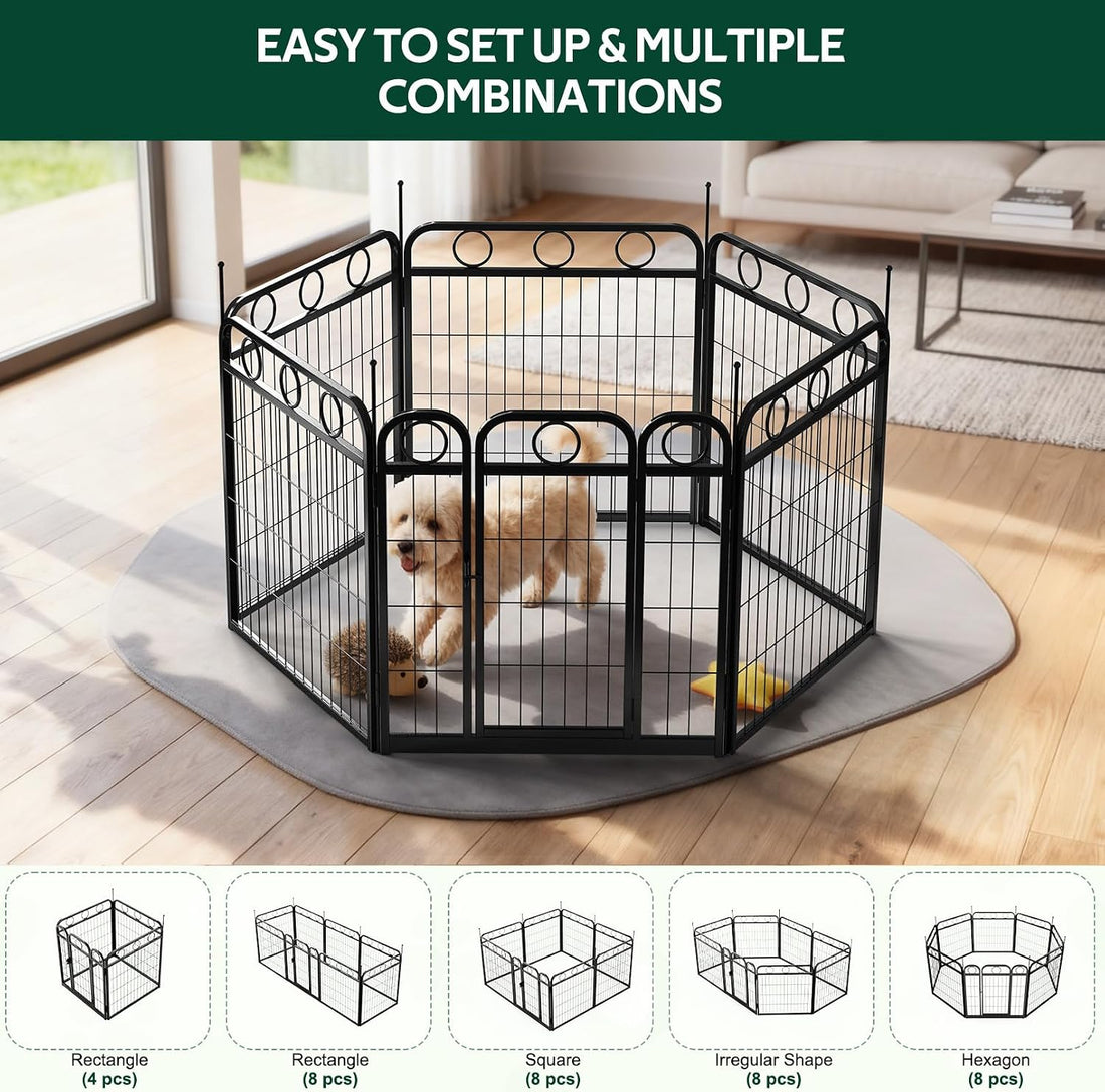 Dog Playpen Indoor Outdoor, 24 Inch 6 Panel Metal Dog Pen with Door
