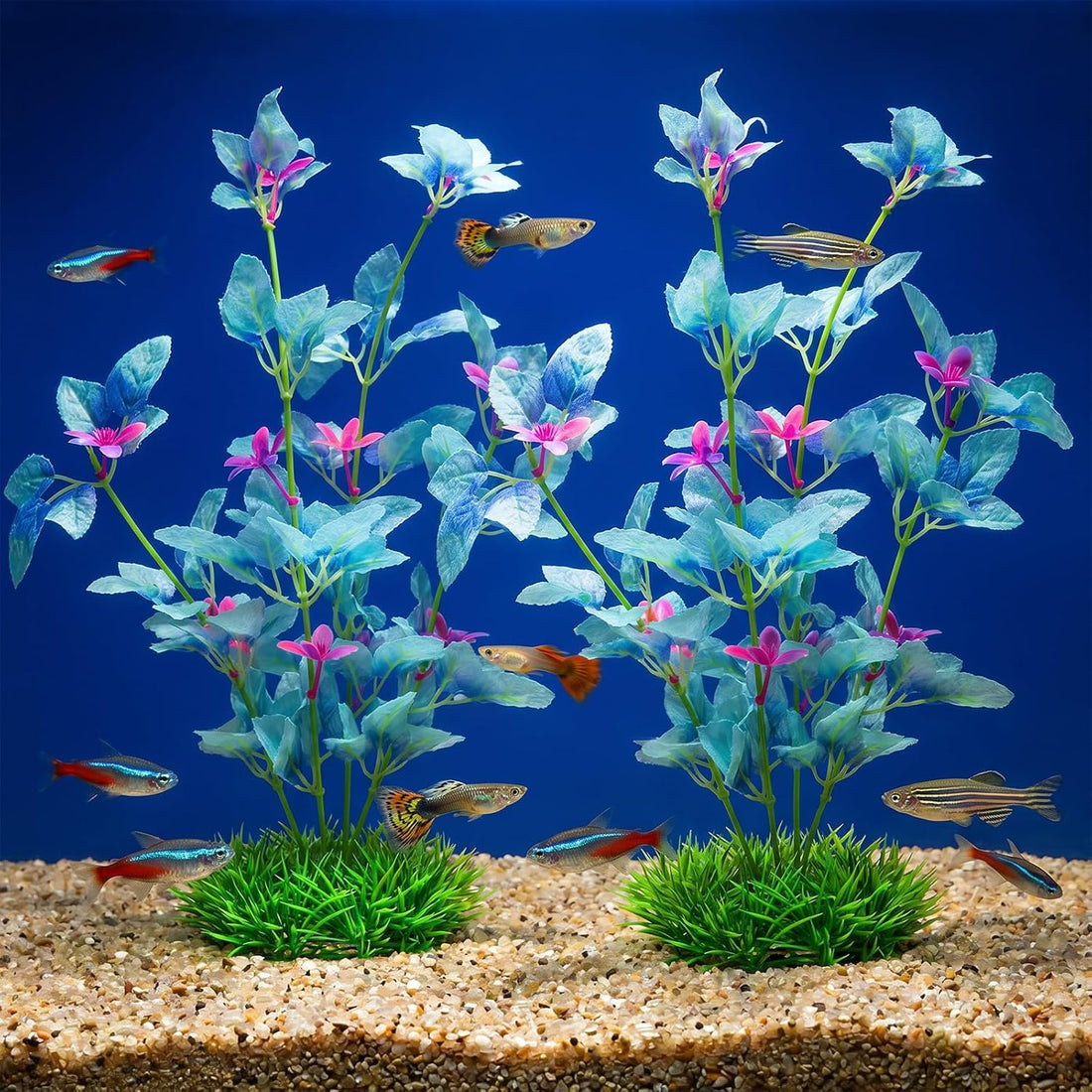 2Pcs Silk Aquarium Plants 13" Cyan Silk Plants for Fish Tank Goldfish