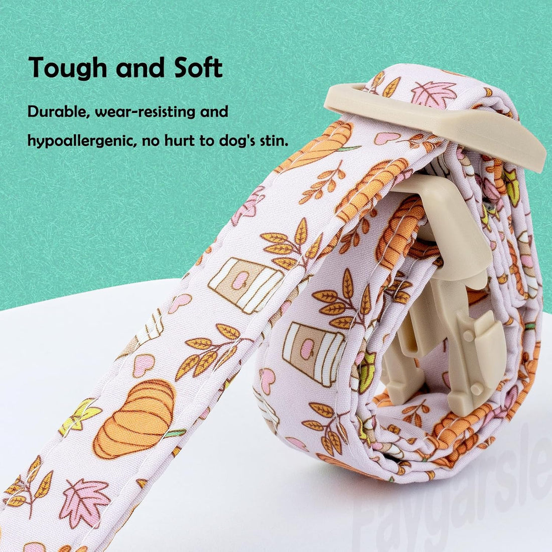 Faygarsle Cute Pink Fall Dog Collar Pumpkin and Leaves Pattern
