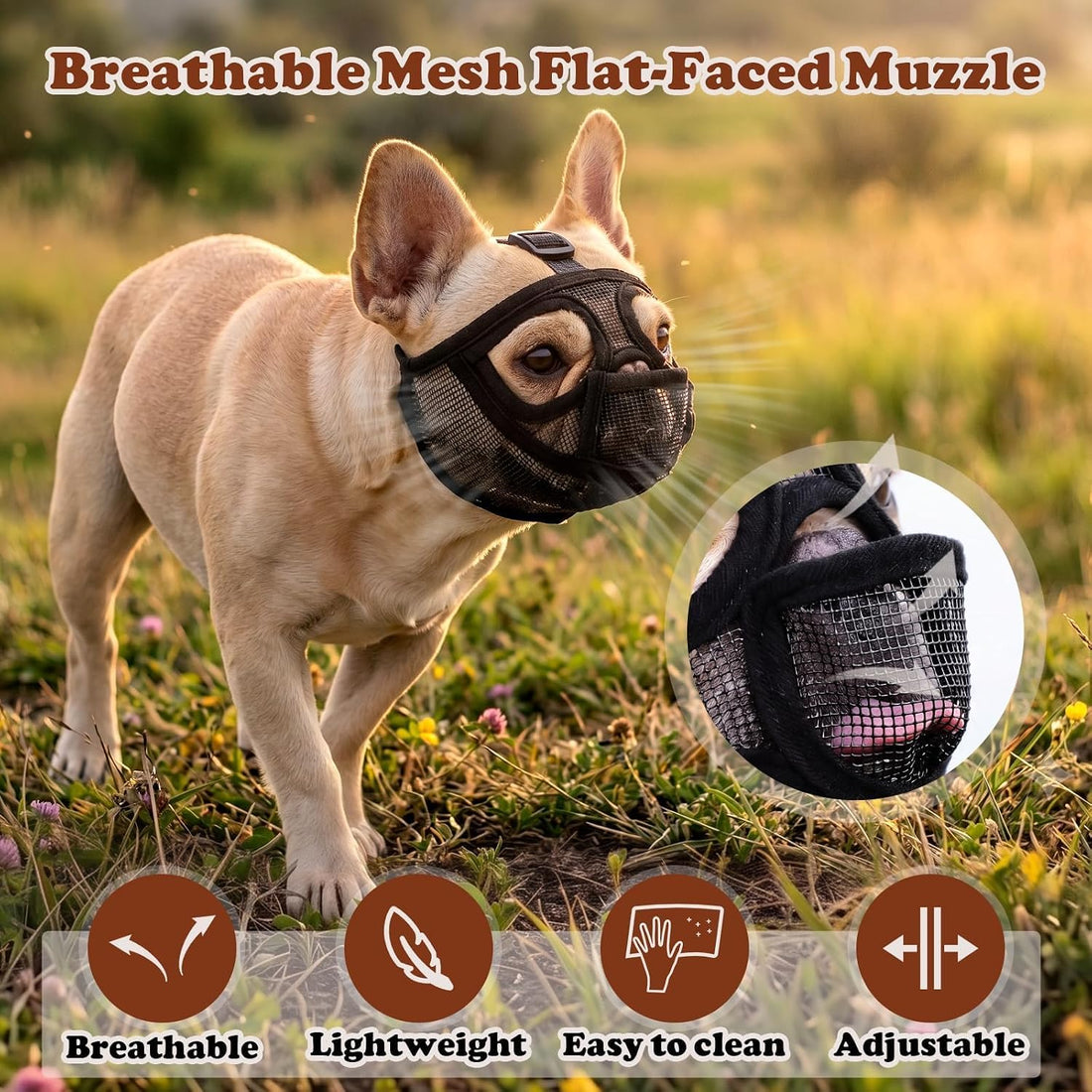 French Bulldog Muzzle, Soft Mesh Muzzle for Short Snout Dogs