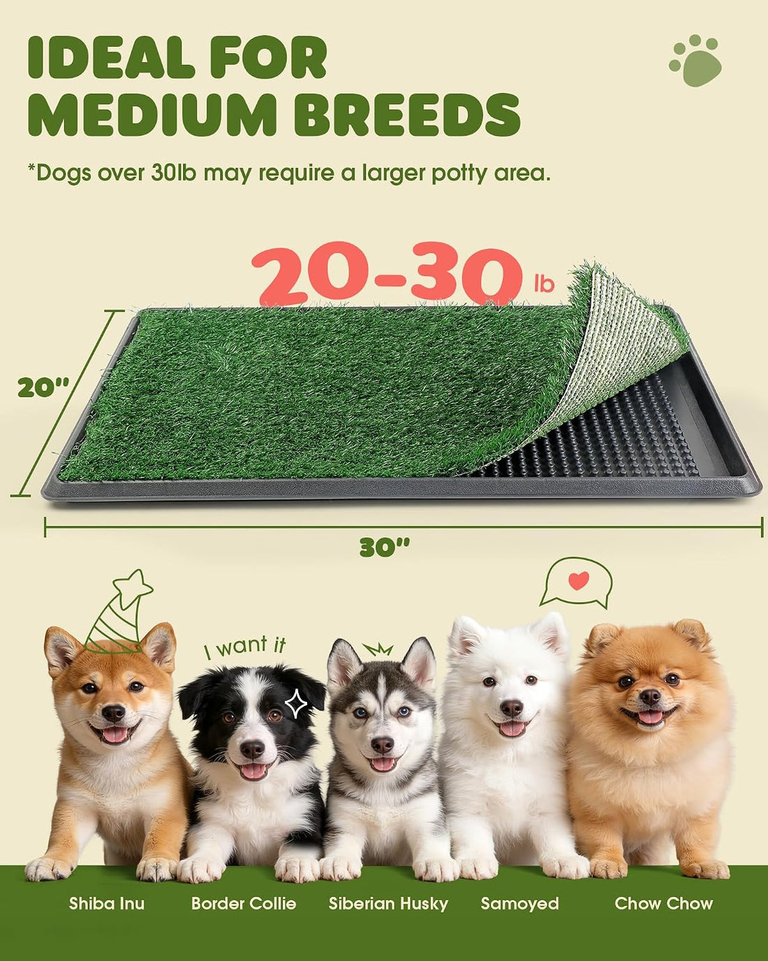 Powools Grass Pad for Dogs Potty, 3-Layer Reusable, Washable